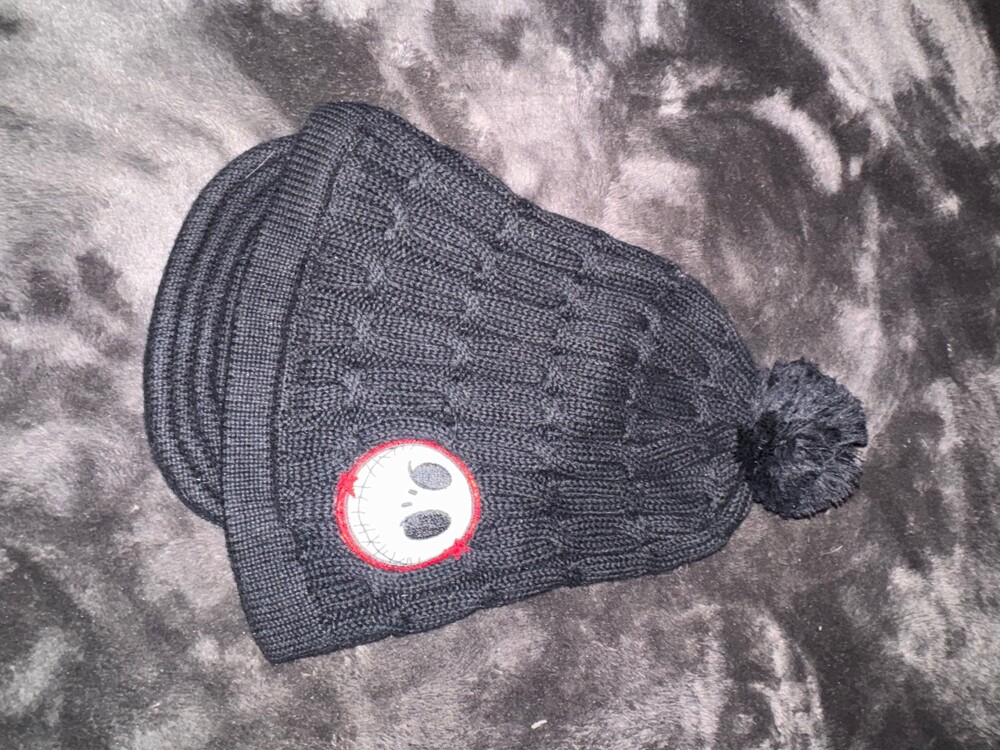 Disney The Nightmare Before Christmas Black Knit Beanie Jack Skellington Patch P